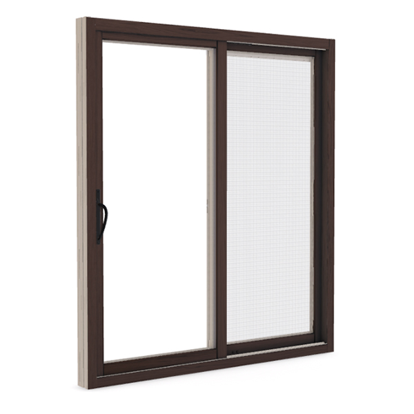 Isolated image of Aeris sliding glass door, example of glass sliding doors with woodgrain interior