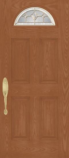 Isolated image of a Heritage™ fiberglass entry door with decorative glass