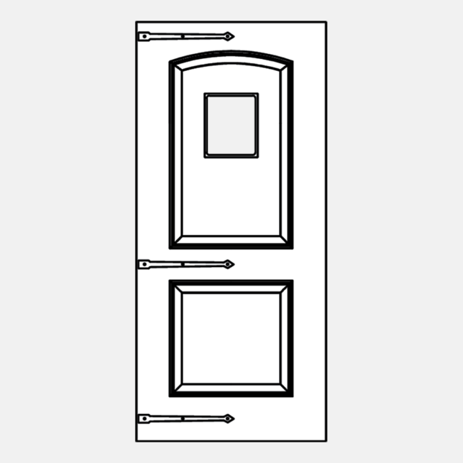 {Line art illustration of a ProVia 002C-437 Entry Door with Hinge Straps}