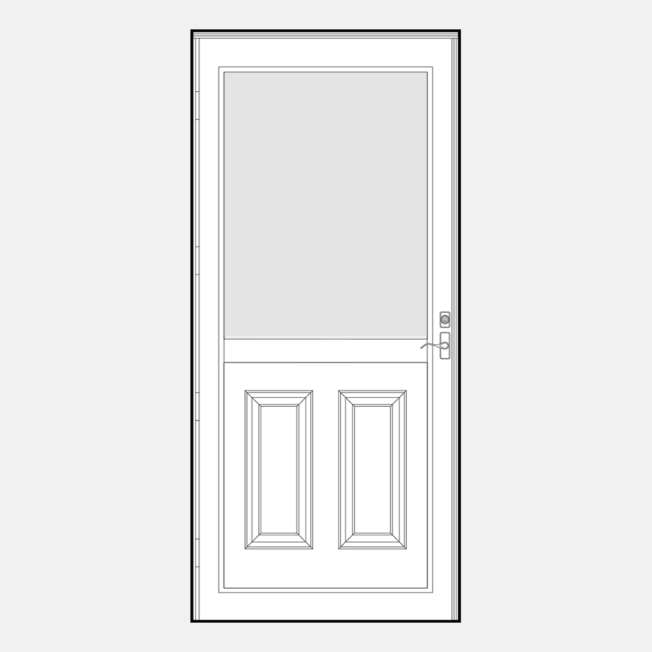 {Line art of a ProVia 074-C storm door style}