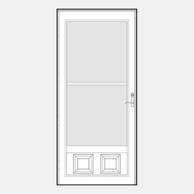 Line art example of DuraGuard 099-M style heavy-duty screen doors