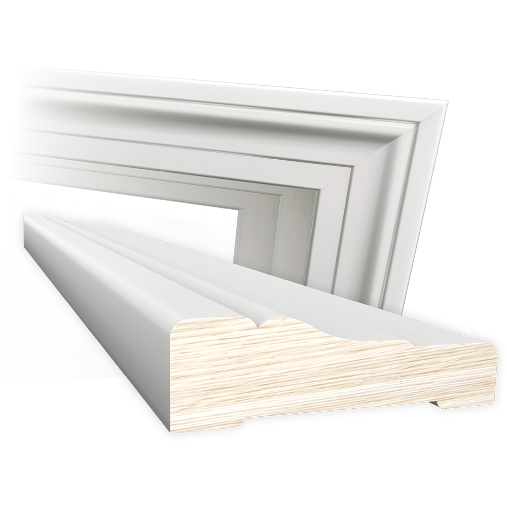 Isolated image of white MasterFit™ window trim with a 2.5