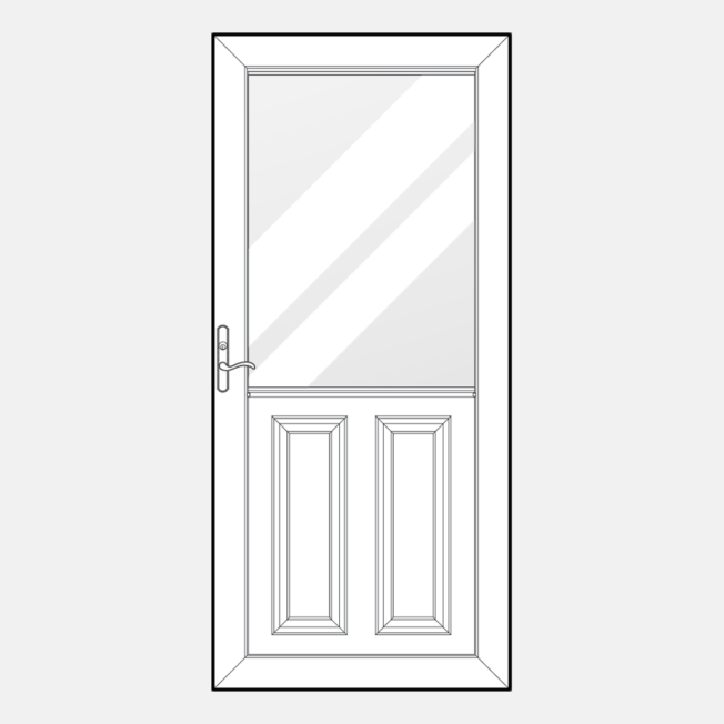 {Line art of a ProVia storm door style 274-CSH}