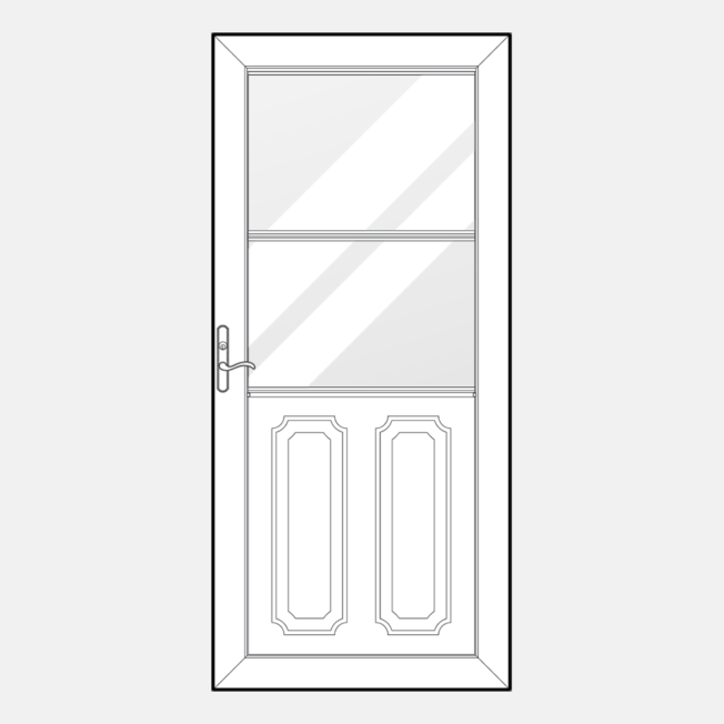 Line art of a 292 model of one of ProVia's Spectrum retractable screen doors
