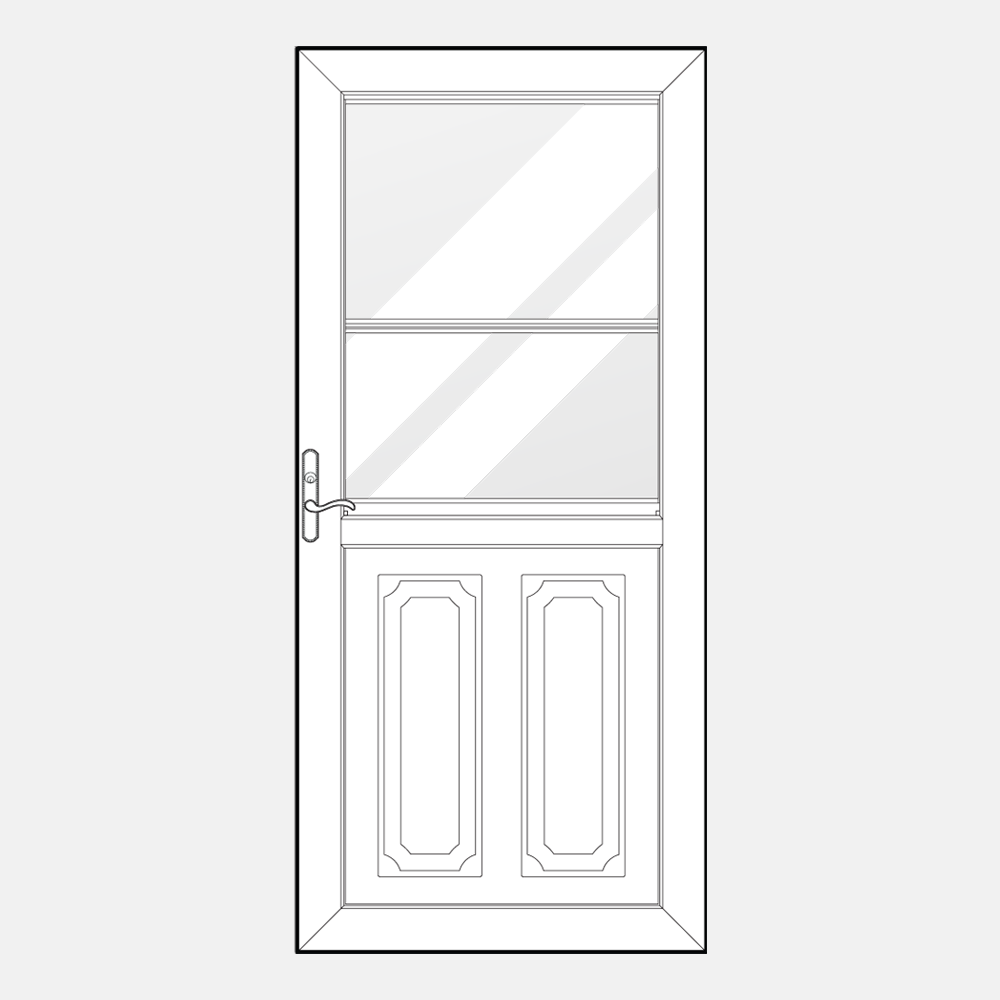 Line art of a 292 model of one of ProVia's Spectrum retractable screen doors