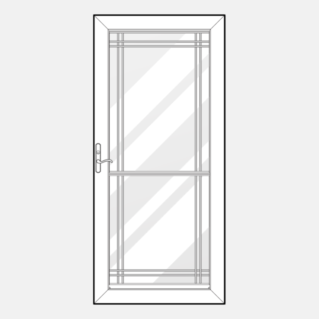 {Line art of a 295 model of one of ProVia's Spectrum retractable screen doors}