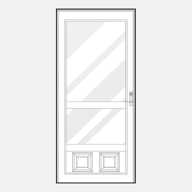 {Line art of a ProVia 398-M storm door style}