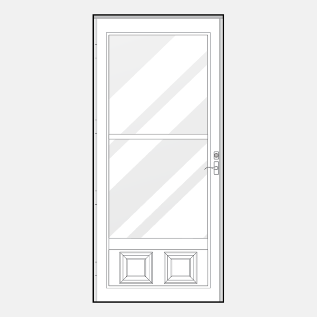 {Line art of a ProVia 399-M storm door style}