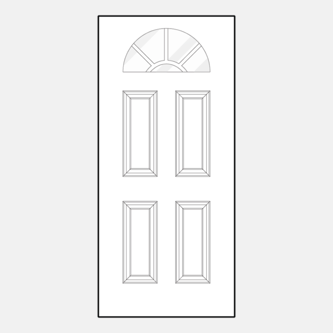 {Line art illustration of a ProVia 400DC-EG style entry door with external grids}