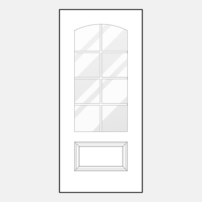 {Line art illustration of a ProVia 449DC-SD8 style entry door with simulated divided lites}