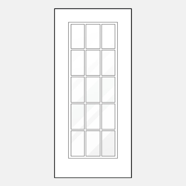 {Line art illustration of a ProVia 460DC-EG style entry door with external grids}