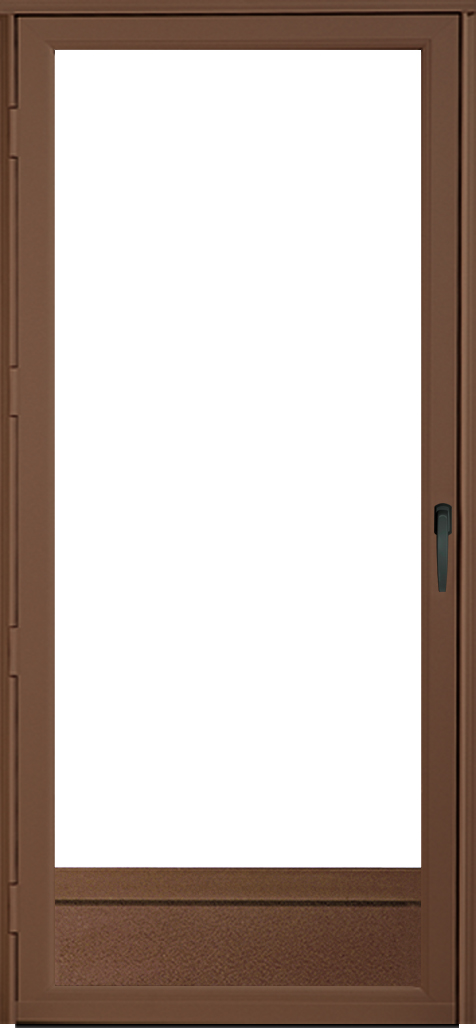 Isolated image of a brown SuperView storm door screen door