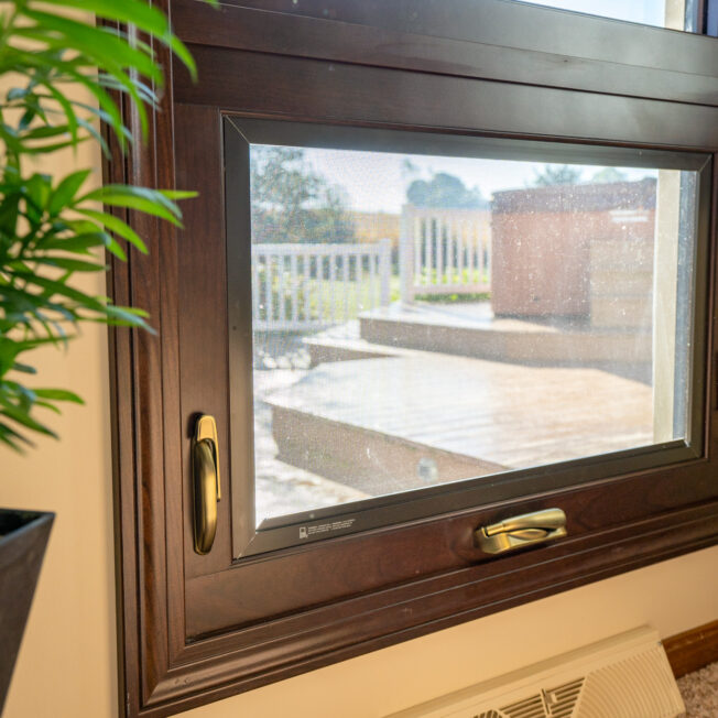 {Inside view of ProVia's Aeris awning windows in Hazelnut}