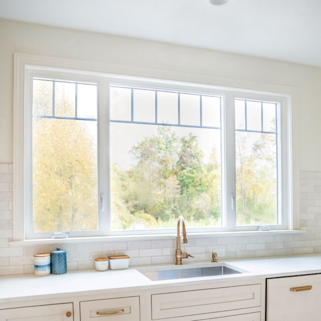 {Aspect white casement windows in a kitchen}