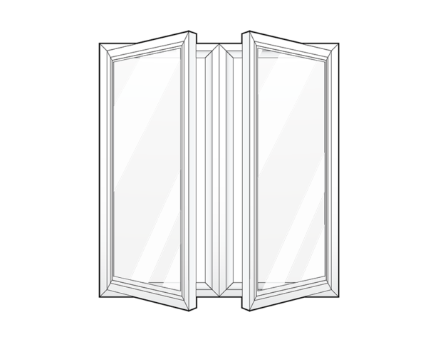 Line art example of ProVia's 2-lite casement windows with two equal halves