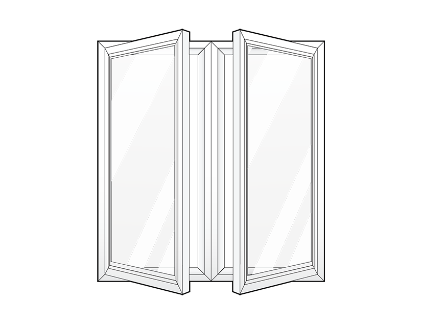Line art example of ProVia's 2-lite casement windows with two equal halves