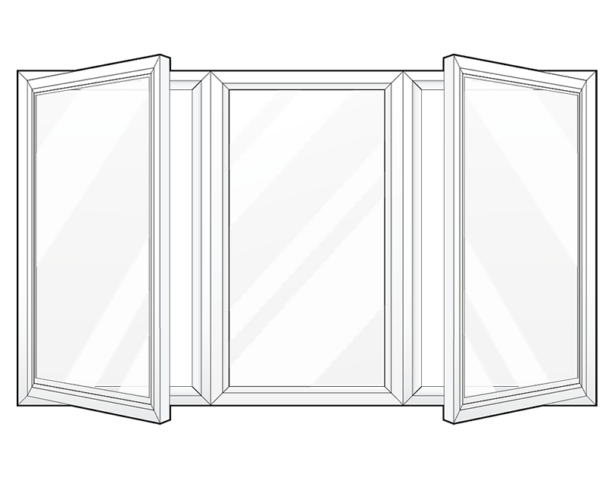 Line art example of ProVia's third-light casement windows in equal 1/3 sections