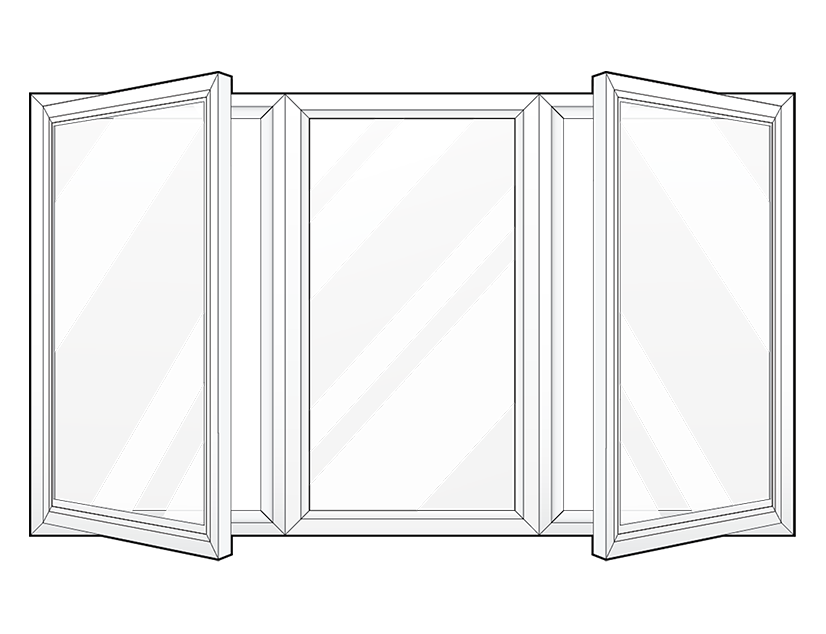 Line art example of ProVia's third-light casement windows in equal 1/3 sections
