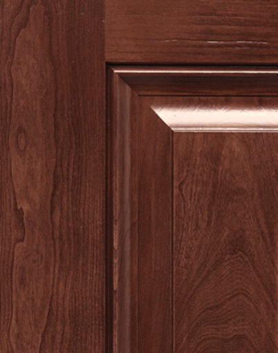 {Closeup view of Cherry woodgrain skin for Embarq and Signet fiberglass entry doors}