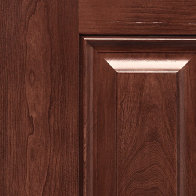 Closeup view of Cherry woodgrain skin for ProVia® Signet® fiberglass entry doors