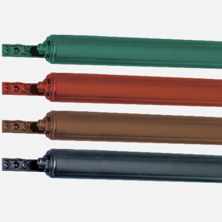 Isolated image of four different color-matched dual storm door closers