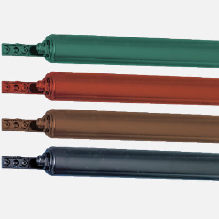 {Isolated image of four different color-matched dual storm door closers}