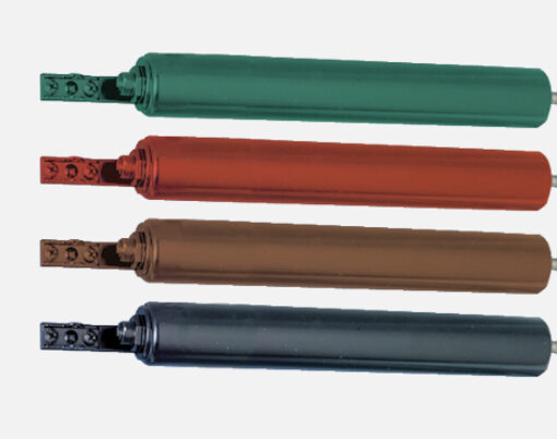 Isolated image of four different color-matched dual storm door closers