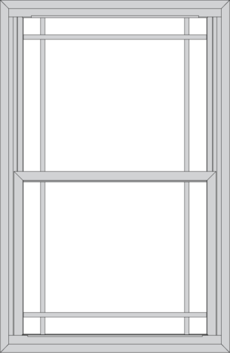 Grayscale illustration of a ProVia double hung window with prairie-style grids on the top and bottom window panes.