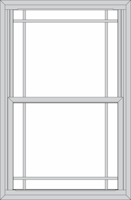 Grayscale illustration of a ProVia double hung window with prairie-style grids on the top and bottom window panes.