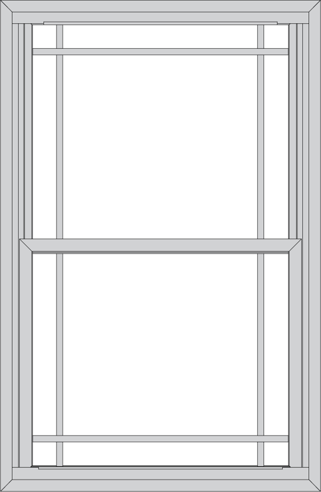 Grayscale illustration of a ProVia double hung window with prairie-style grids on the top and bottom window panes.