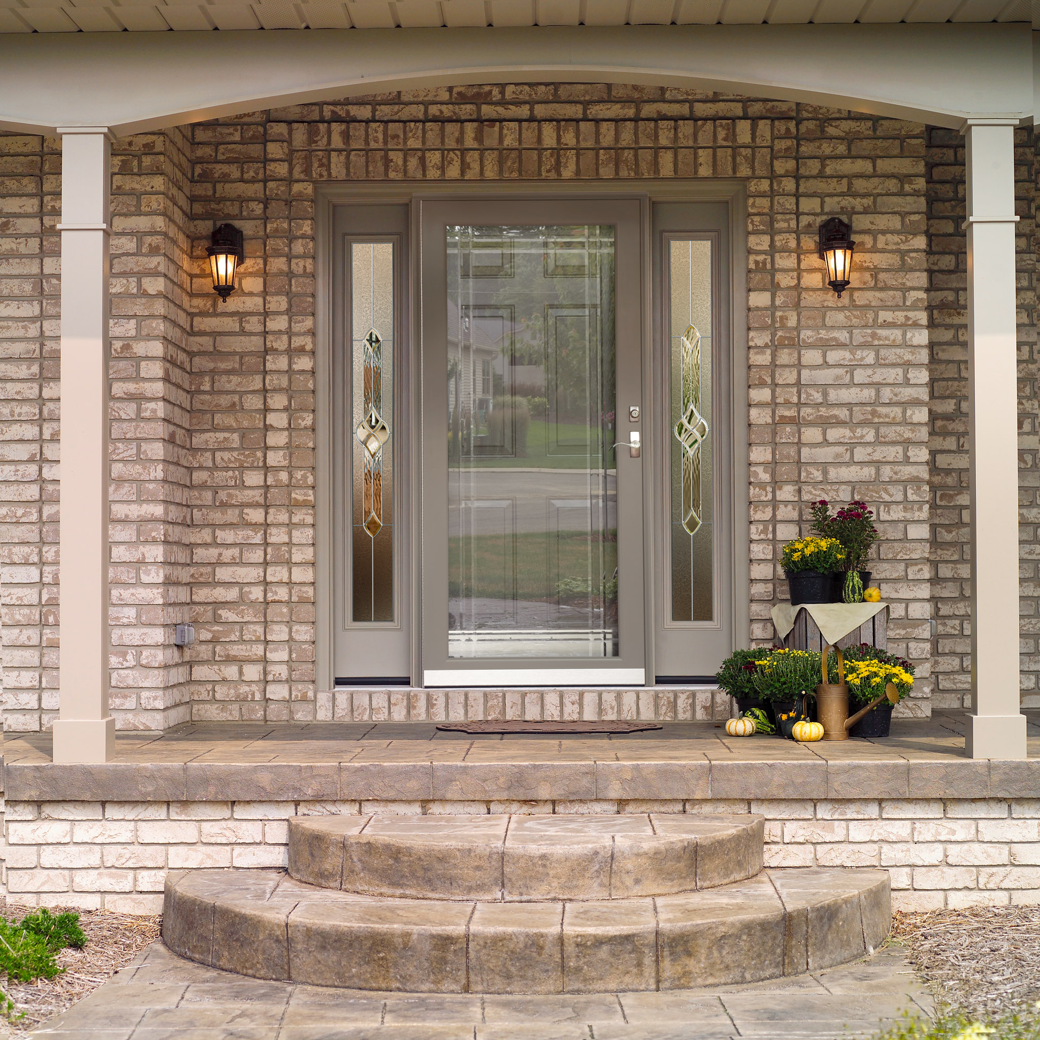Decorator™ 595 Storm Door in Sandstone with Beveled Glass
