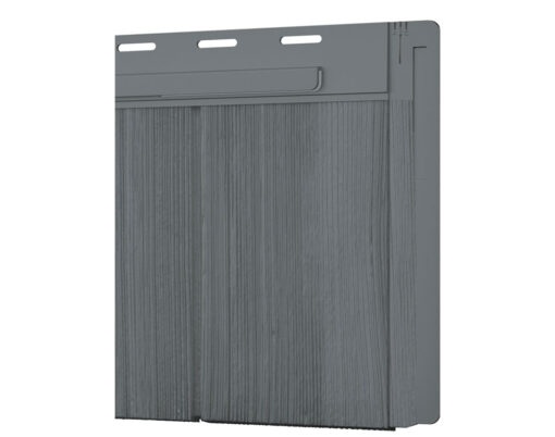 Closeup of a Harbor Mill shake profile in the dark gray color Myst Gray