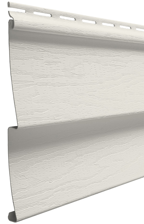 Isolated closeup image of HeartTech house siding in the color Linen
