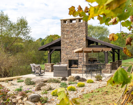 {ProVia’s River Rock, Limestone and Fieldstone are among several stone veneer styles for stone fire pits, retaining walls, outdoor kitchens and grill islands.}