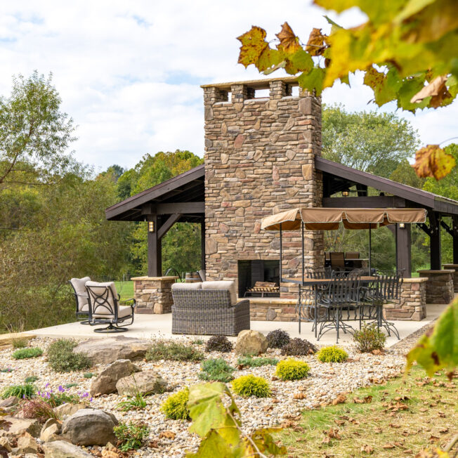{ProVia’s River Rock, Limestone and Fieldstone are among several stone veneer styles for stone fire pits, retaining walls, outdoor kitchens and grill islands.}
