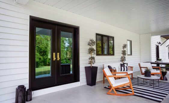 Coal Black Legacy steel french doors work well for double front doors and patio doors