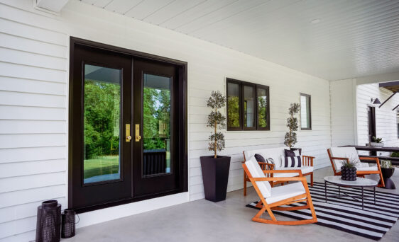 {Coal Black Legacy steel french doors work well for double front doors and patio doors}