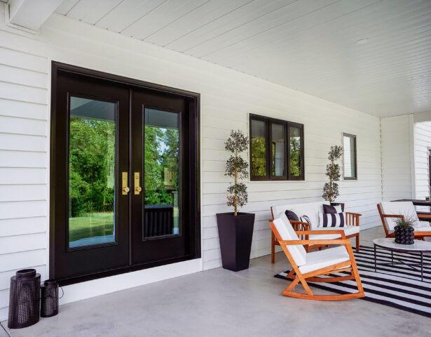 Coal Black Legacy steel french doors work well for double front doors and patio doors