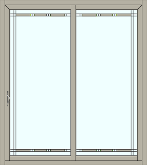 {Isolated image of ProVia sliding patio doors in Sandstone with Lincoln Art Glass}