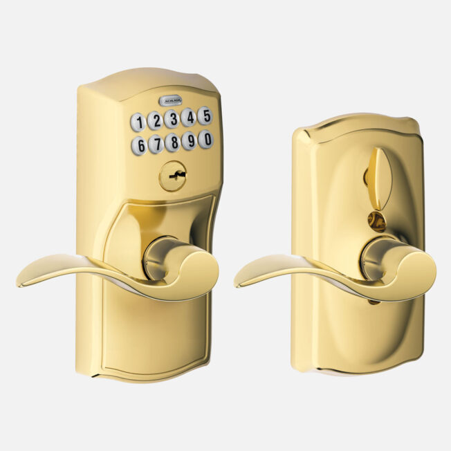 {Schlage® Accent Lever Electronic Lockset in Bright Brass}