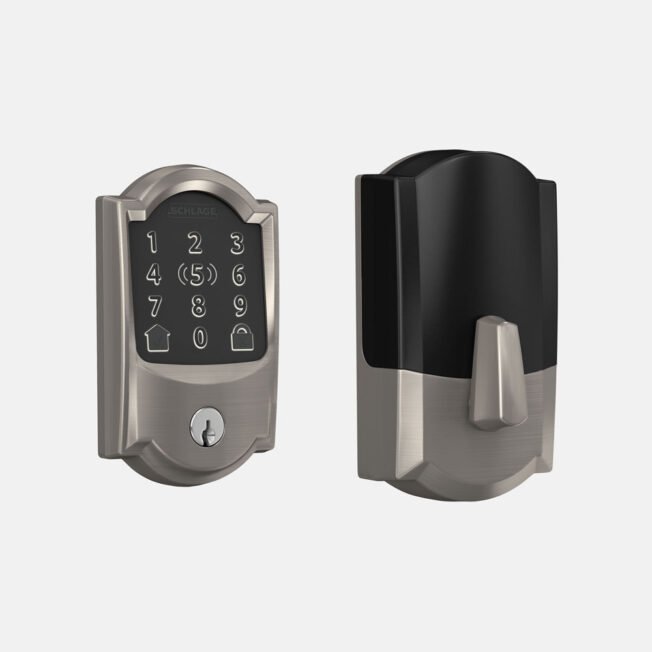 {Schlage® Encode Plus™ Smart WiFi Deadbolt in Satin Nickel with Camelot Trim}