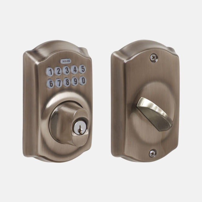 {Schlage® Electronic Keypad Deadbolt in Antique Brass}