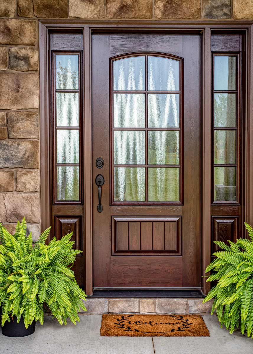 Signet® Cherry 449-1PP with Simulated Divided Lites and Chinchilla Privacy Glass Closeup