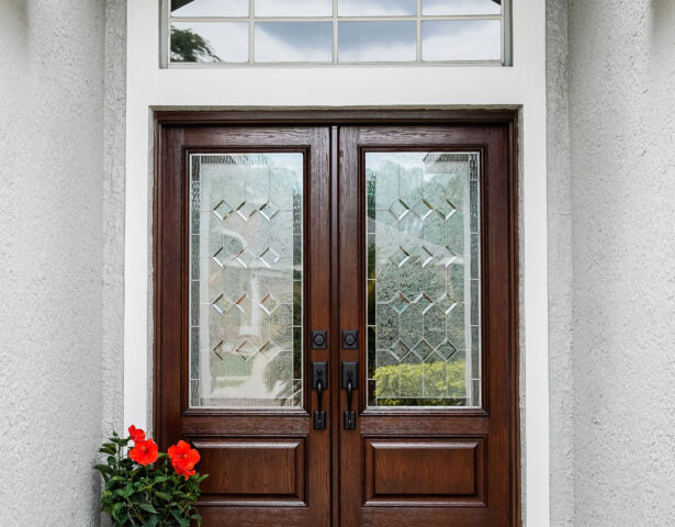 {Signet® Oak 440-1P French Doors in Truffle with Constance Decorative Glass}