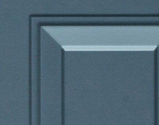Closeup example of a blue painted door with Smooth Skin for Legacy steel doors