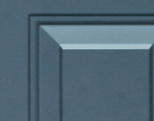 {Closeup example of a blue painted door with Smooth Skin for Legacy steel doors}