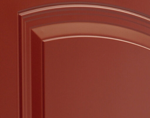 Closeup example of a red painted door with Smooth Skin and High-Definition Embossing for Legacy steel doors