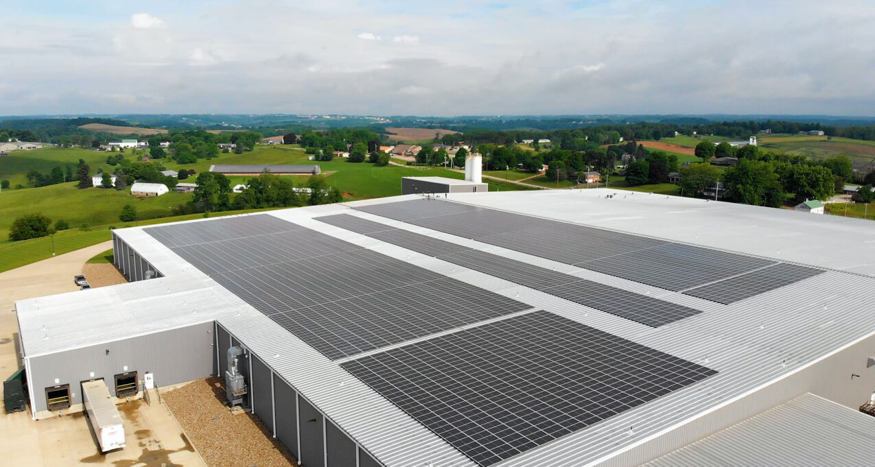 {Solar array on the roof of ProVia's Cherry Ridge stone manufacturing facility}