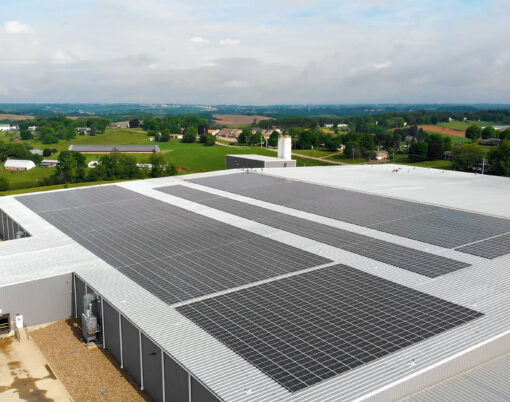 {Solar array on the roof of ProVia's Cherry Ridge stone manufacturing facility}