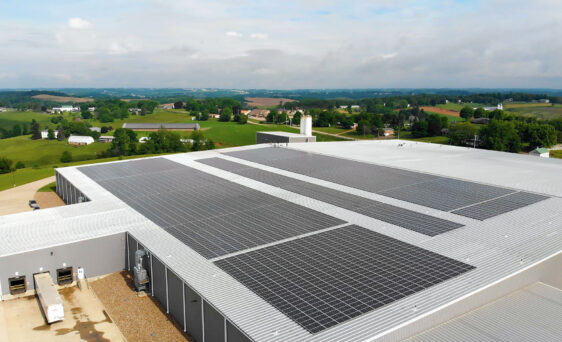 {Solar array on the roof of ProVia's Cherry Ridge stone manufacturing facility}